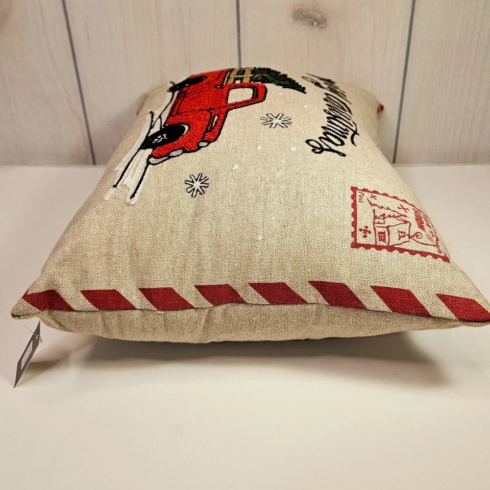 Merry Christmas Decor Throw Pillow Red‎ Truck Tree 18x12 Textured Zipper Closure